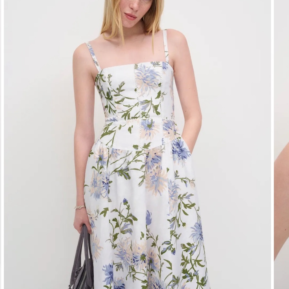 NWT REFORMATION Katarin Linen Dress, Serenity, size 4